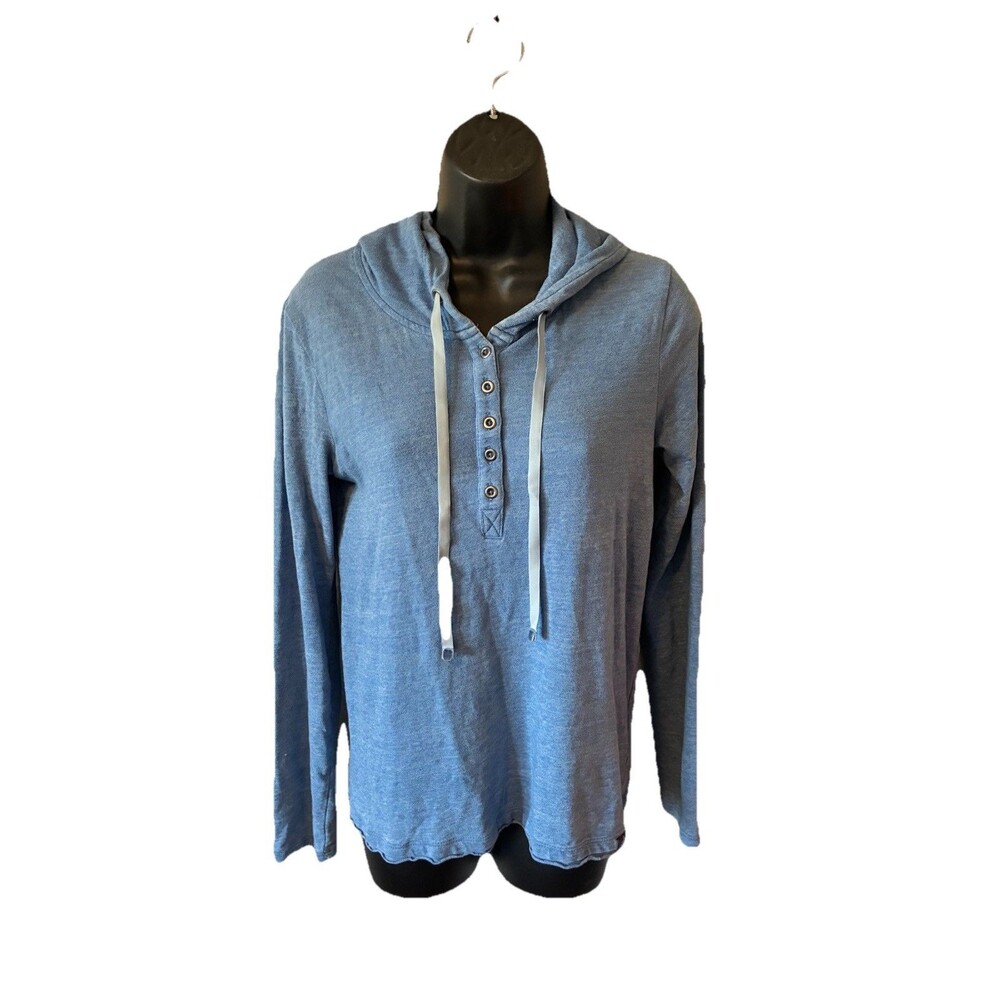 Prana Devan Henley Women’s Size XS Hooded Pullover Top Heather Blue